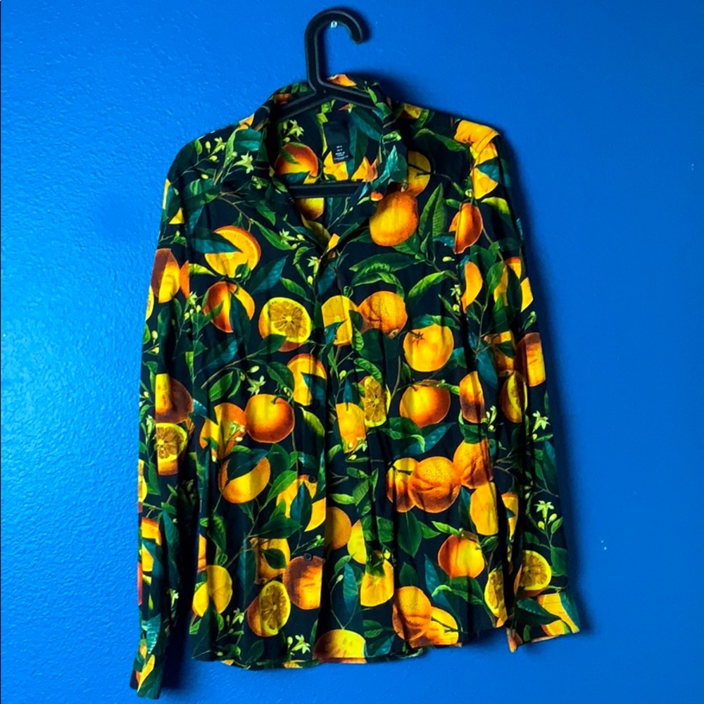 H&M Orange Patterned Button-Up